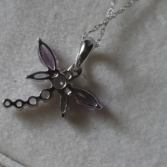 Zales10k Solid White GoldAmethyst Dragonfly Pendant & NecklaceNwot